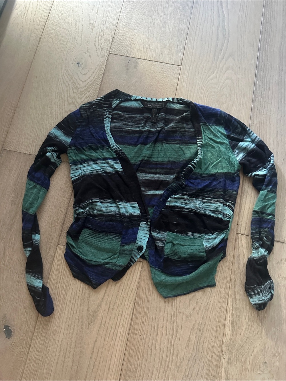 BCBGMaxAzria Striped Open Cardigan in Green and Blue